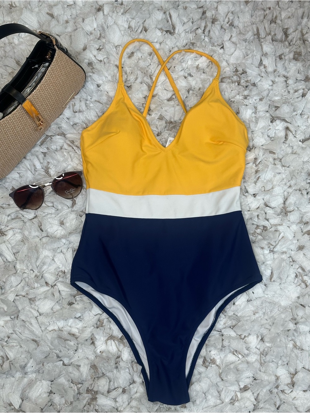 Cupshe Yellow and Navy Colorblock One-Piece Swimsuit